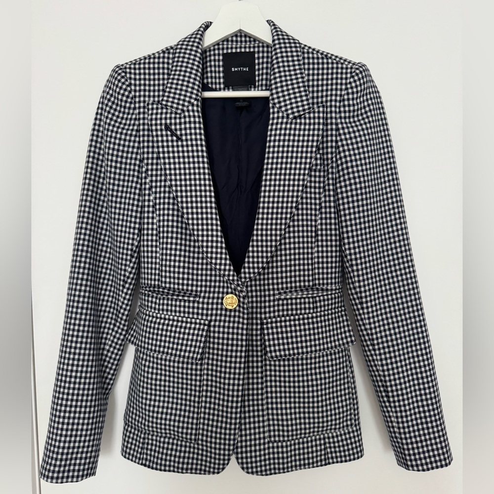 Smythe wool blend Dark Navy and White Gingham Blazer size 2